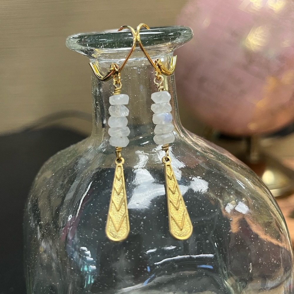 3/$45 Hand made Faceted Rainbow Mooonstone drop earrings